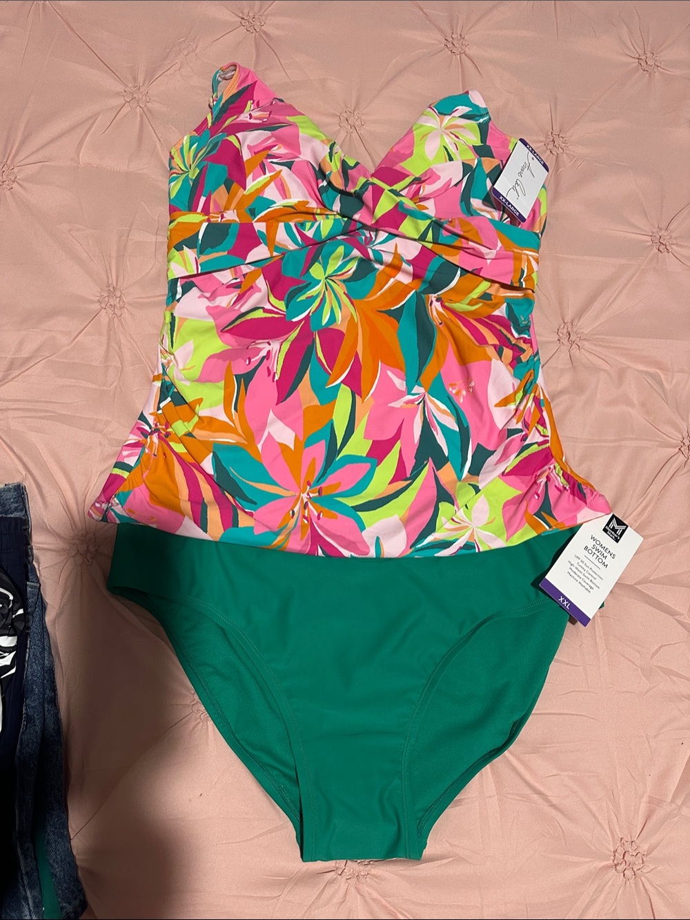 Anne Cole Multicolor Floral -Two piece Swimsuit with members mark Green Bottom